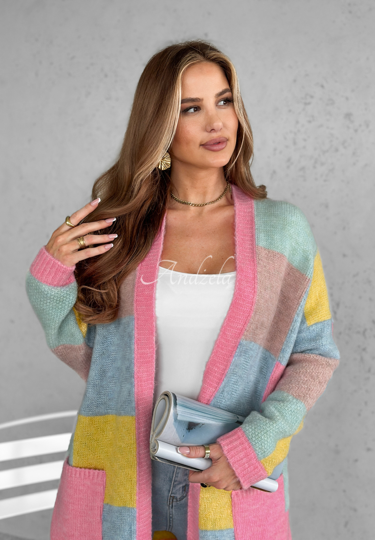 Langer Cardigan Sunrise Sky rosa-blau