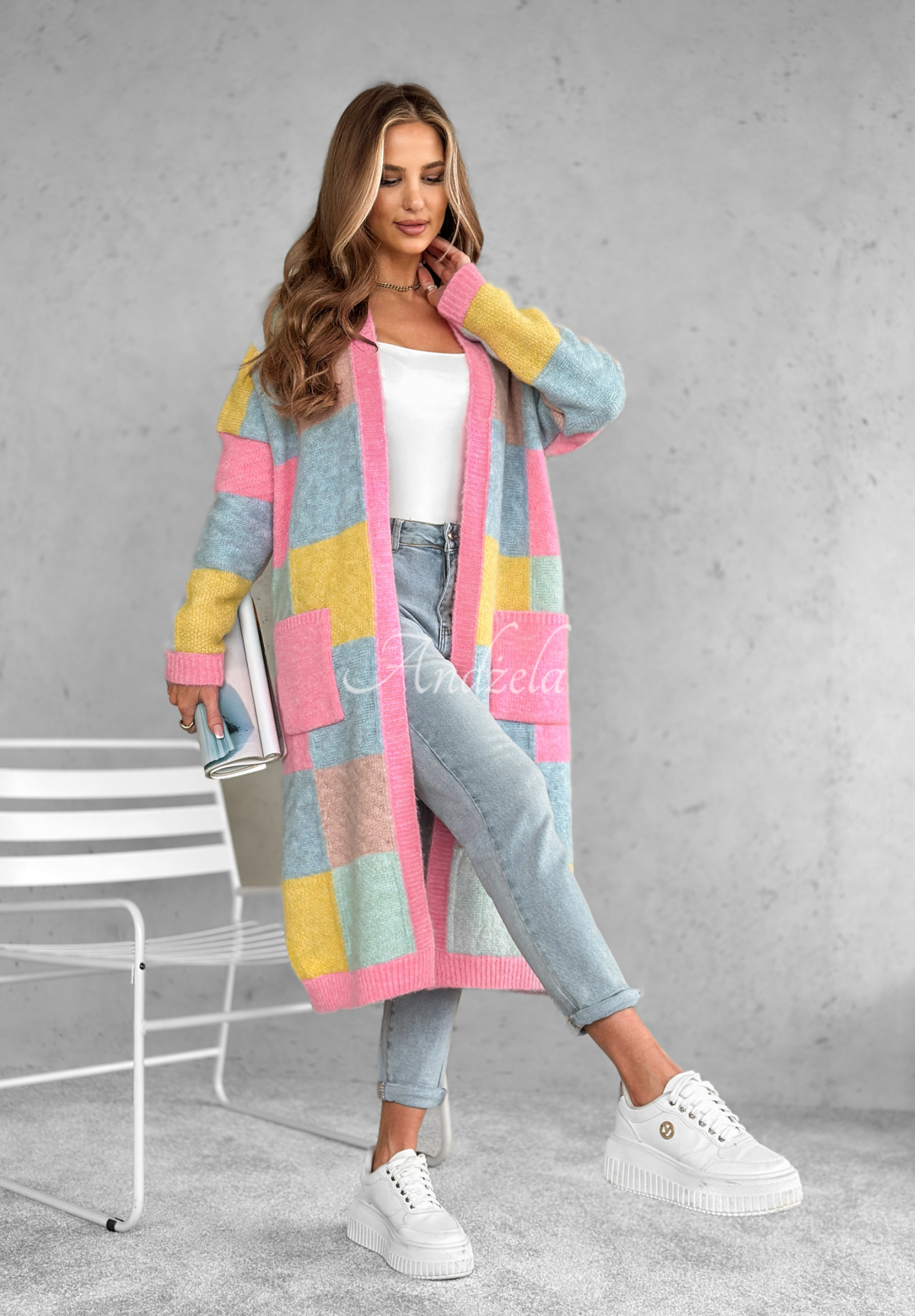 Langer Cardigan Sunrise Sky rosa-blau