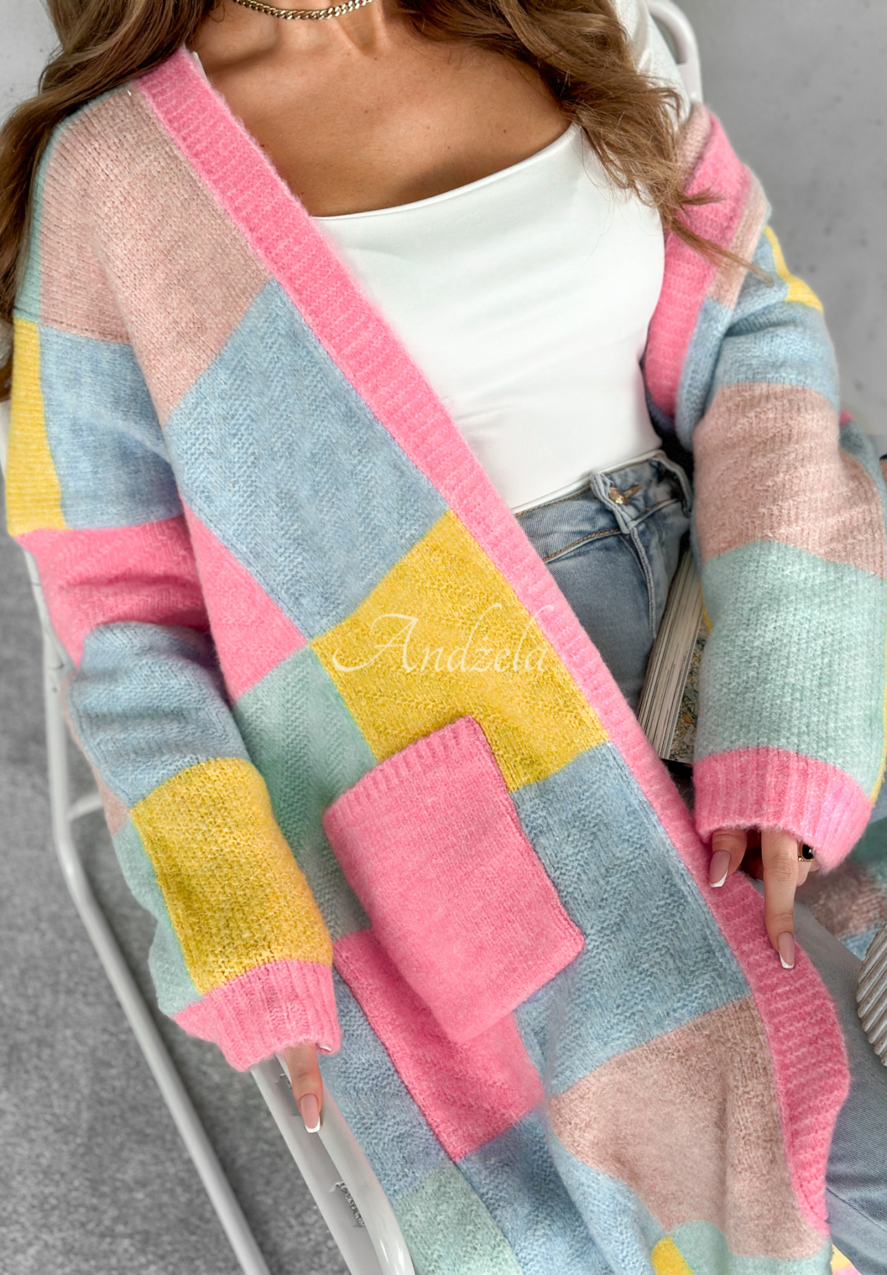 Langer Cardigan Sunrise Sky rosa-blau