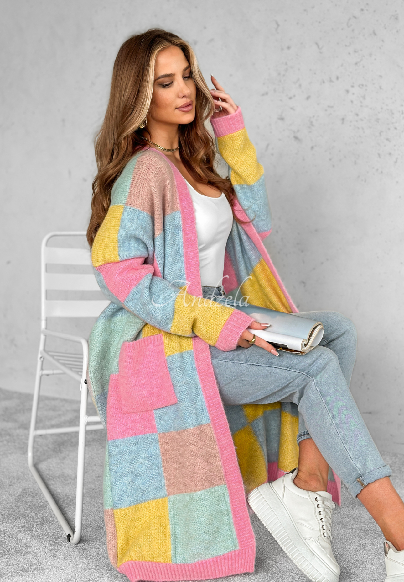 Langer Cardigan Sunrise Sky rosa-blau