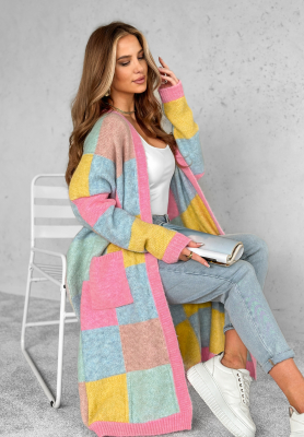 Langer Cardigan Sunrise Sky rosa-blau