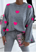 Pullover w serduszka Let Me Love You szaro-Rosa