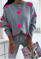 Pullover w serduszka Let Me Love You szaro-Rosa