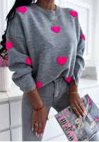 Pullover w serduszka Let Me Love You szaro-Rosa