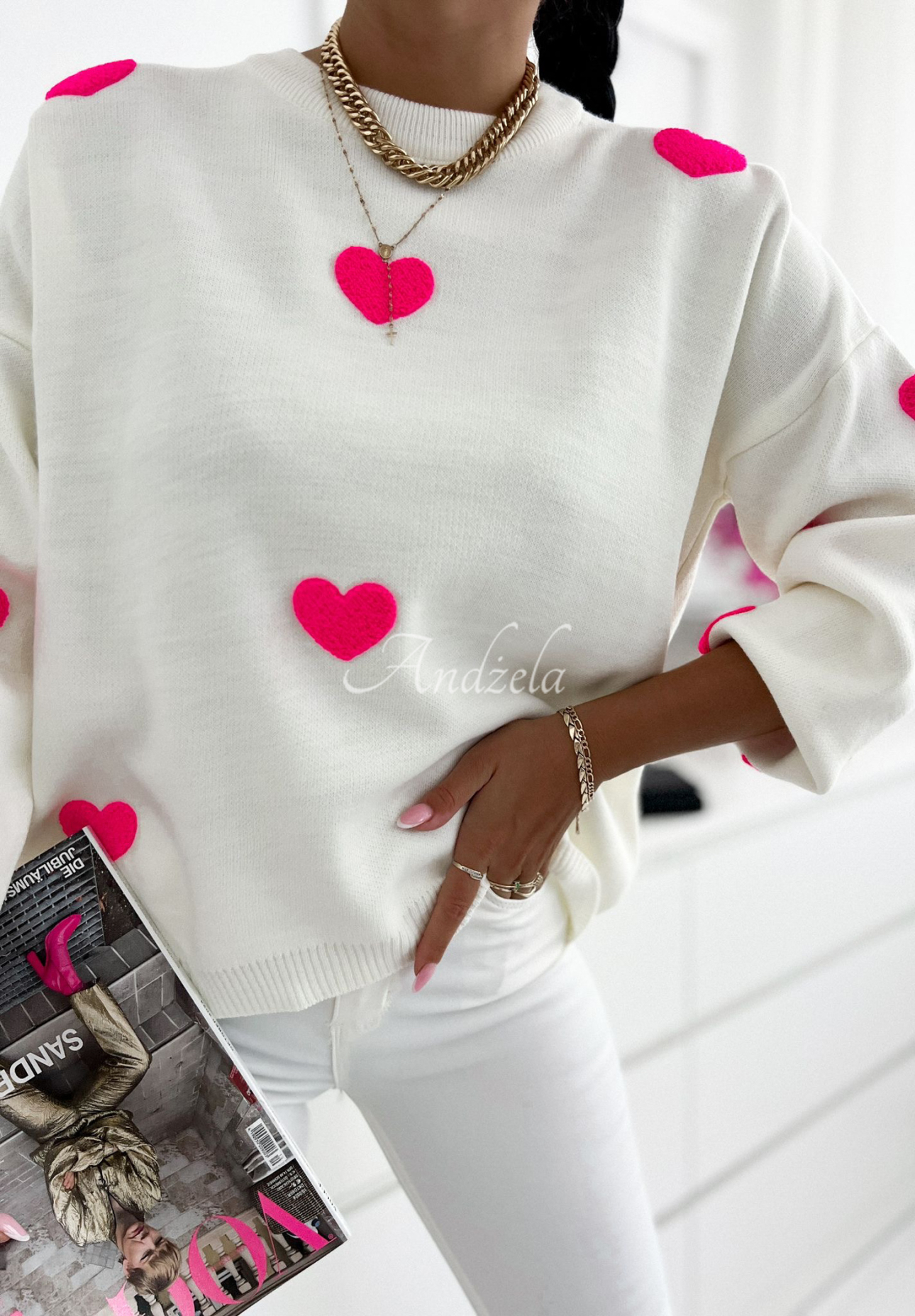 Pullover mit Herzen Let Me Love You weiß-rosa