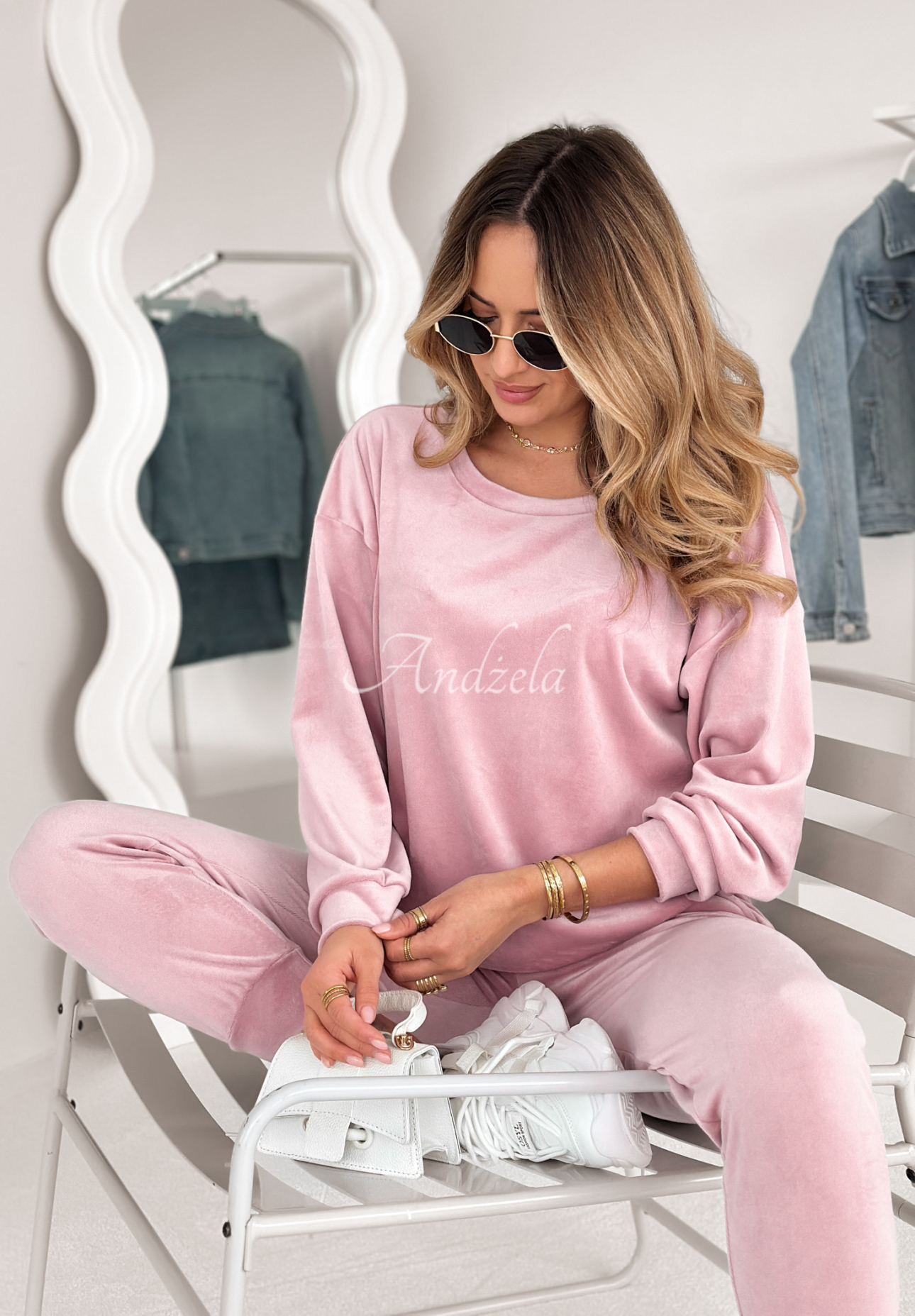 Allesi velour set powder pink