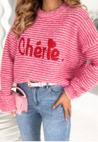 Pullover w paski z napisem Cherie Rosa