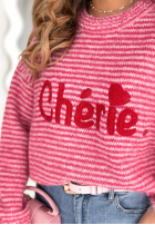 Pullover w paski z napisem Cherie Rosa