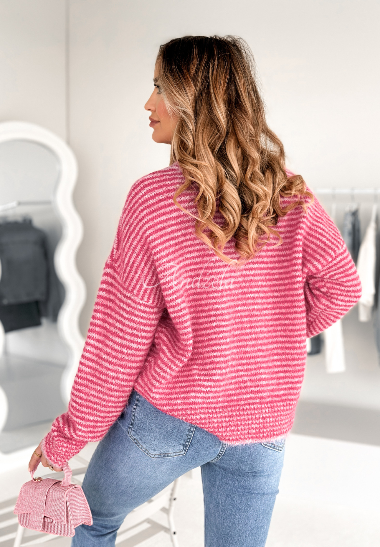 Gestreifter Pullover mit Schriftzug Cherie Rosa