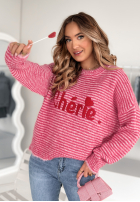 Pullover w paski z napisem Cherie Rosa