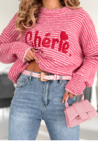 Pullover w paski z napisem Cherie Rosa