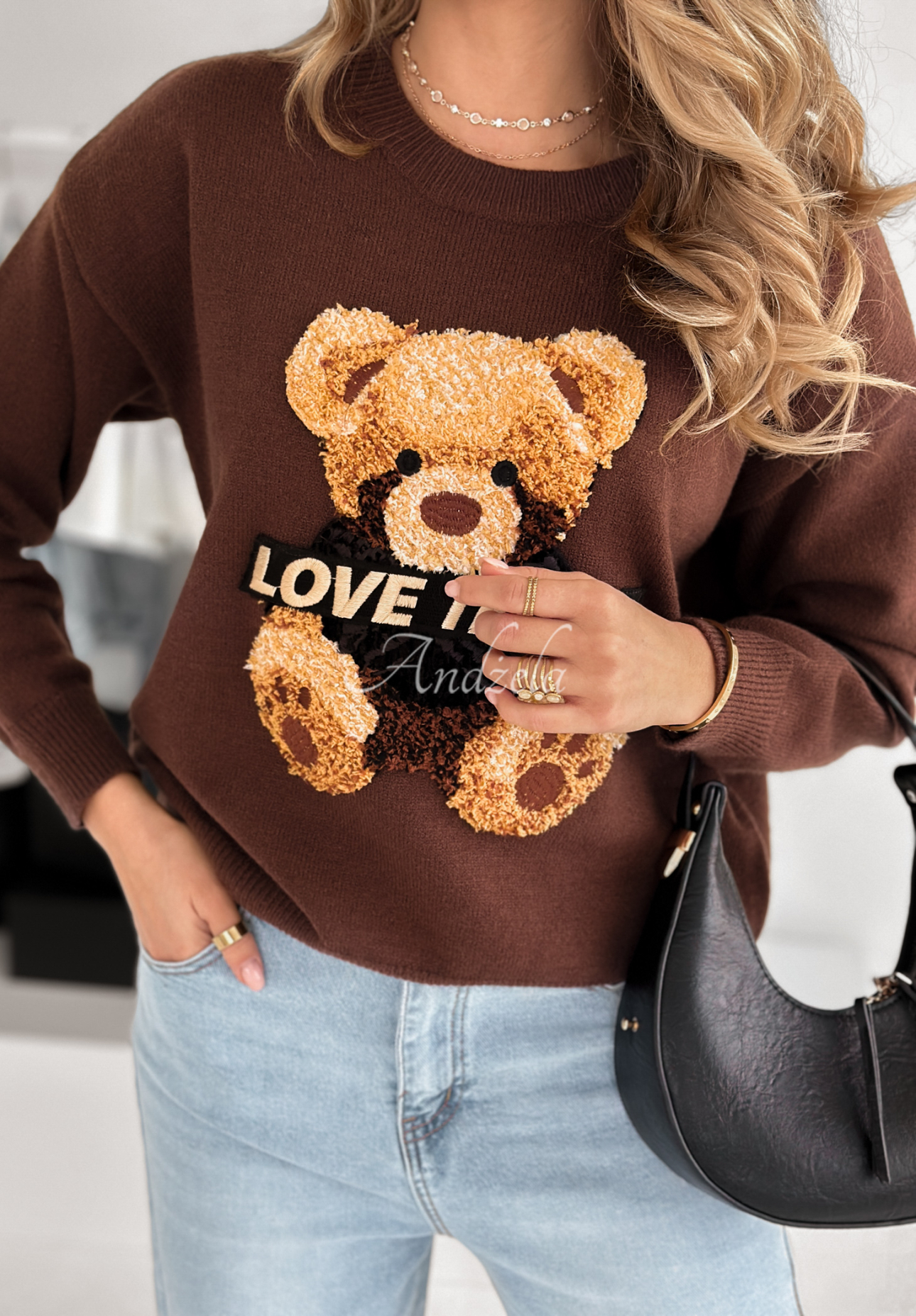 Pullover mit Teddybär Love Teddy Schokoladenbraun