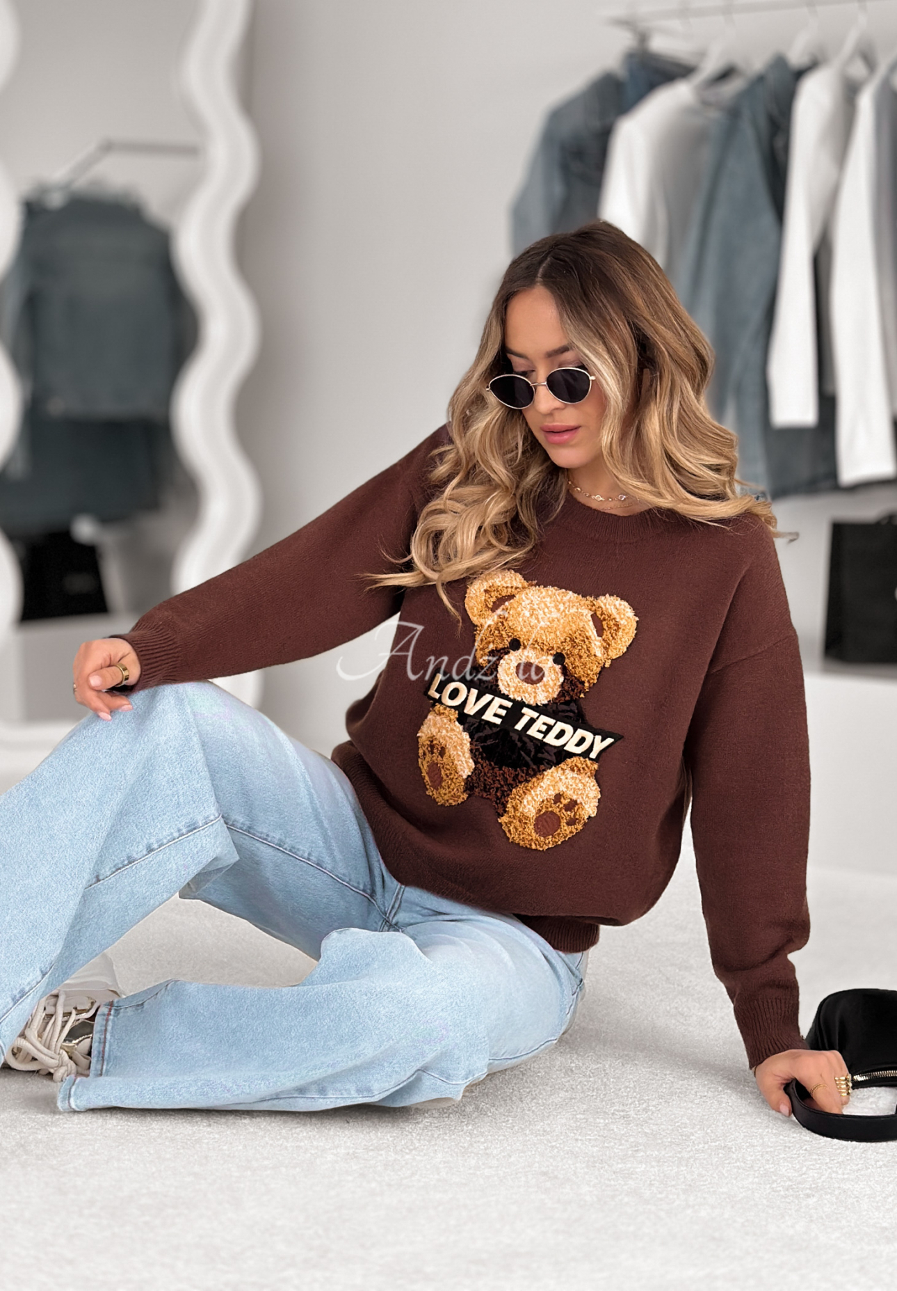 Pullover mit Teddybär Love Teddy Schokoladenbraun