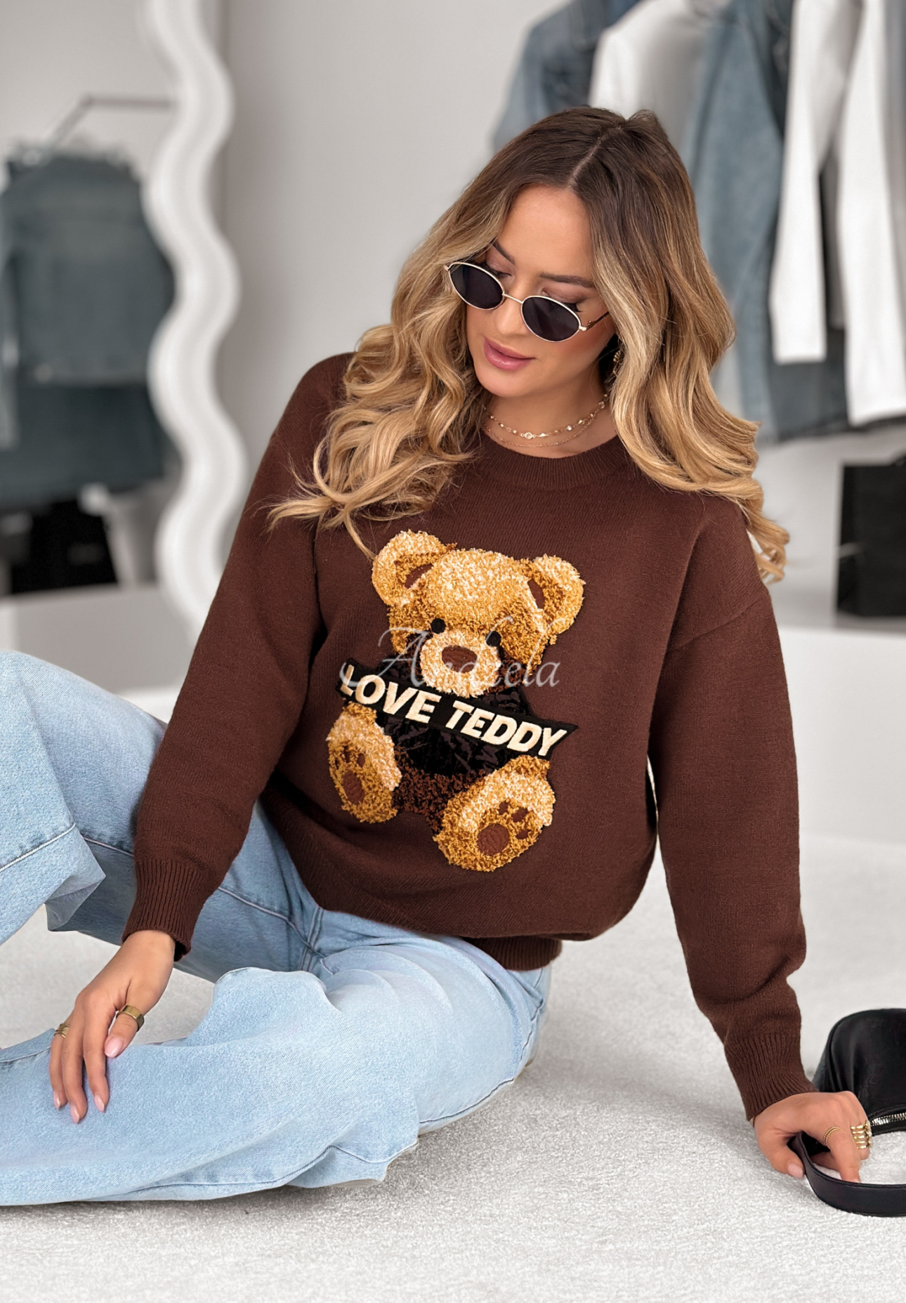 Pullover mit Teddybär Love Teddy Schokoladenbraun