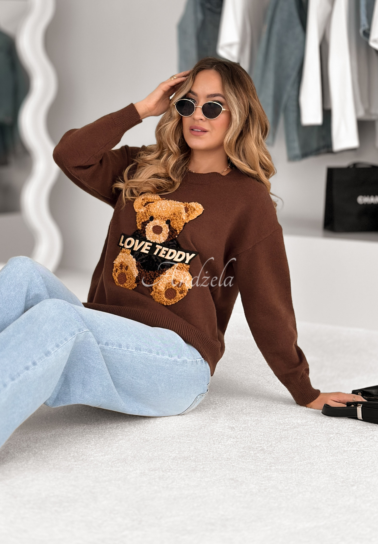 Pullover mit Teddybär Love Teddy Schokoladenbraun