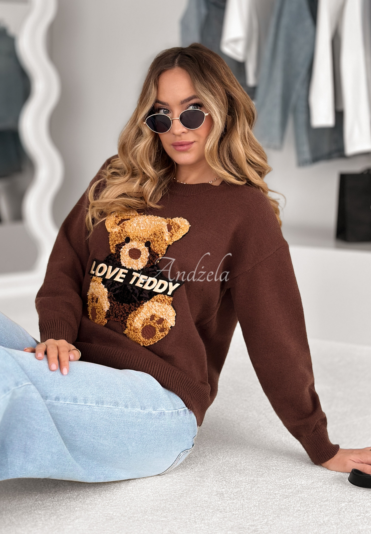 Pullover mit Teddybär Love Teddy Schokoladenbraun