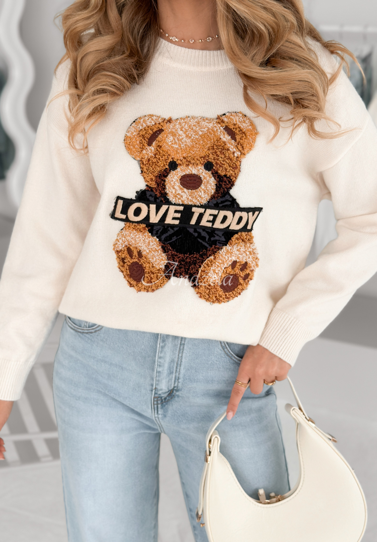 Pullover mit Teddybär Love Teddy Ecru