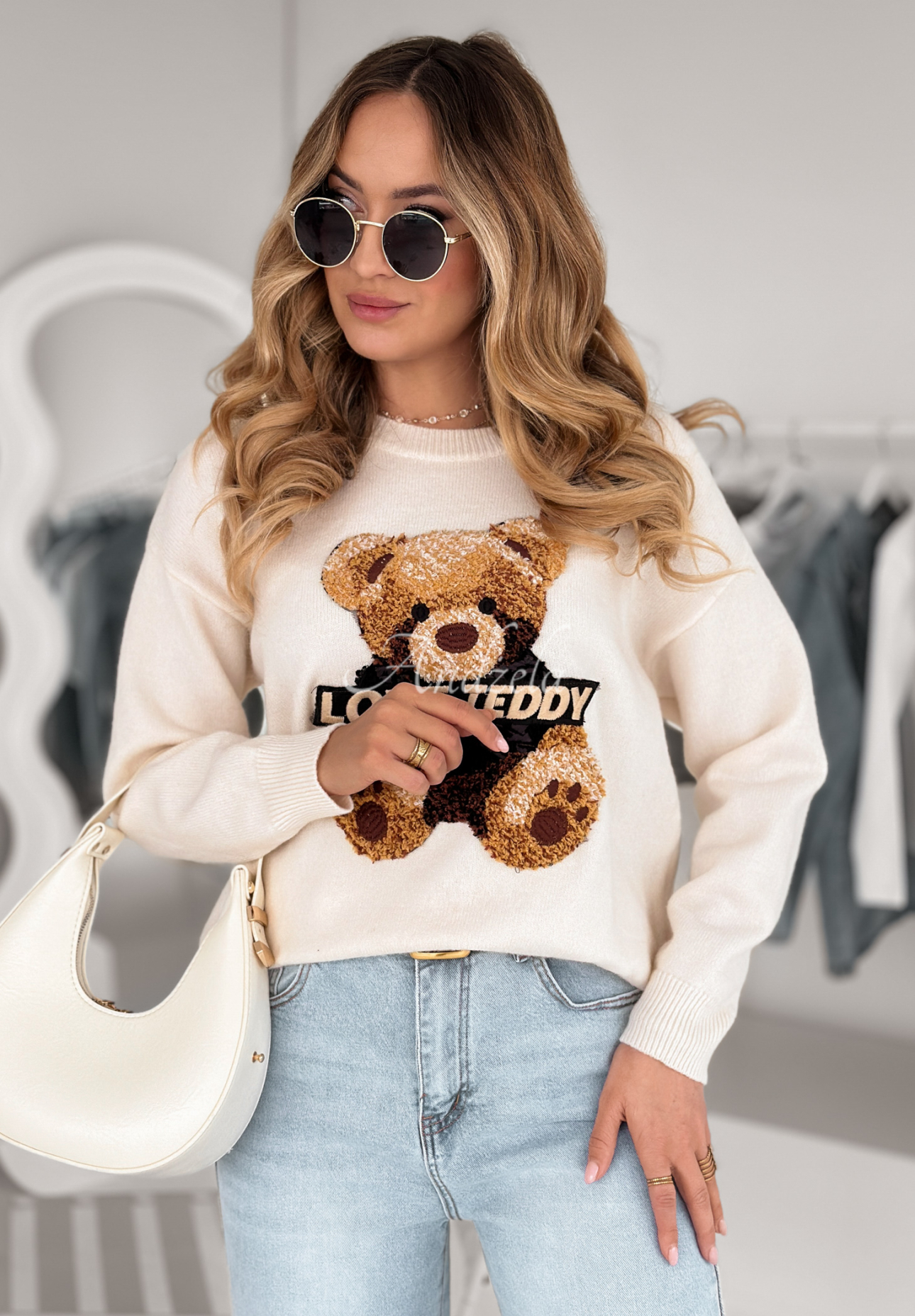 Pullover mit Teddybär Love Teddy Ecru