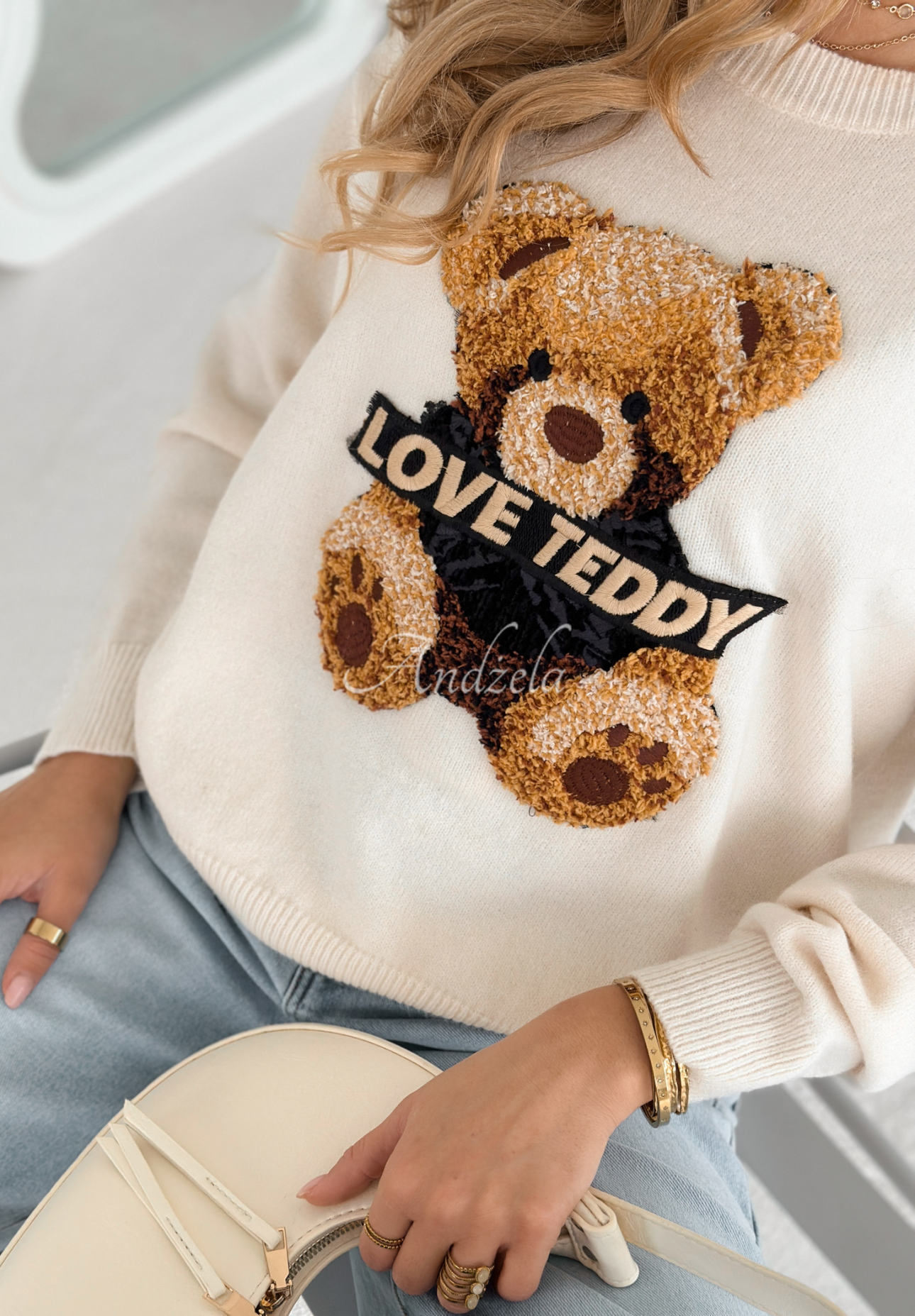 Pullover mit Teddybär Love Teddy Ecru