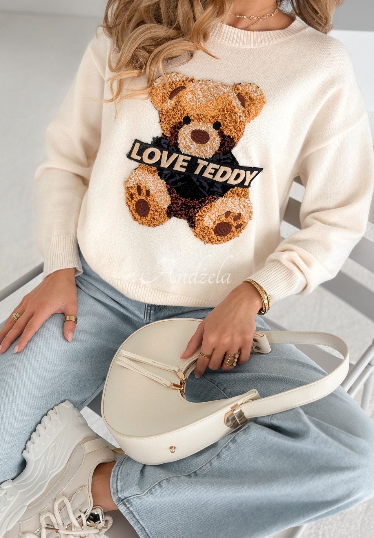 Pullover mit Teddybär Love Teddy Ecru