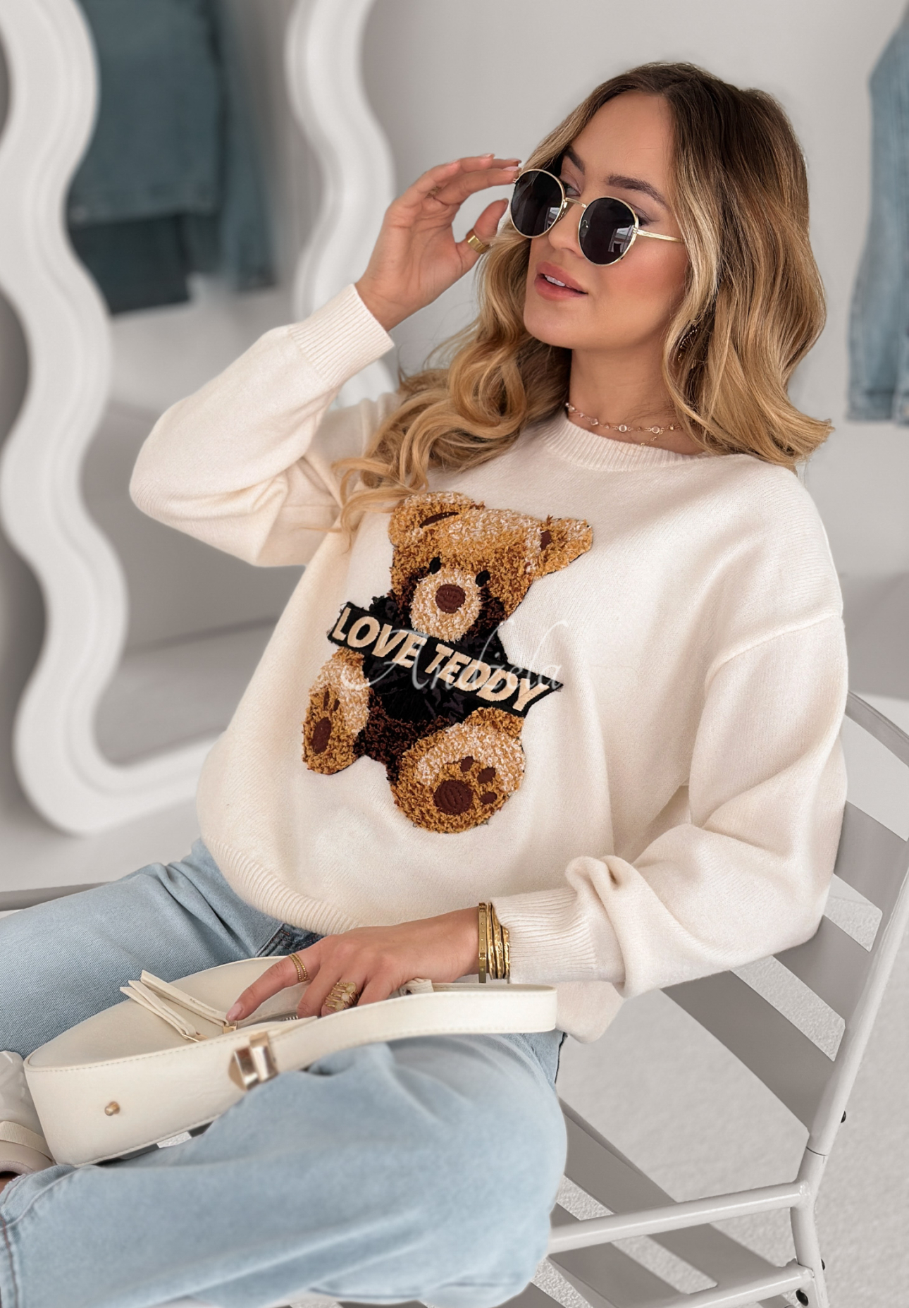 Pullover mit Teddybär Love Teddy Ecru