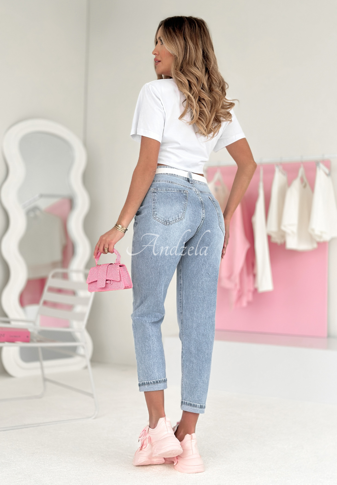 Denim-Hose mit Herzen Love Myself More Blau