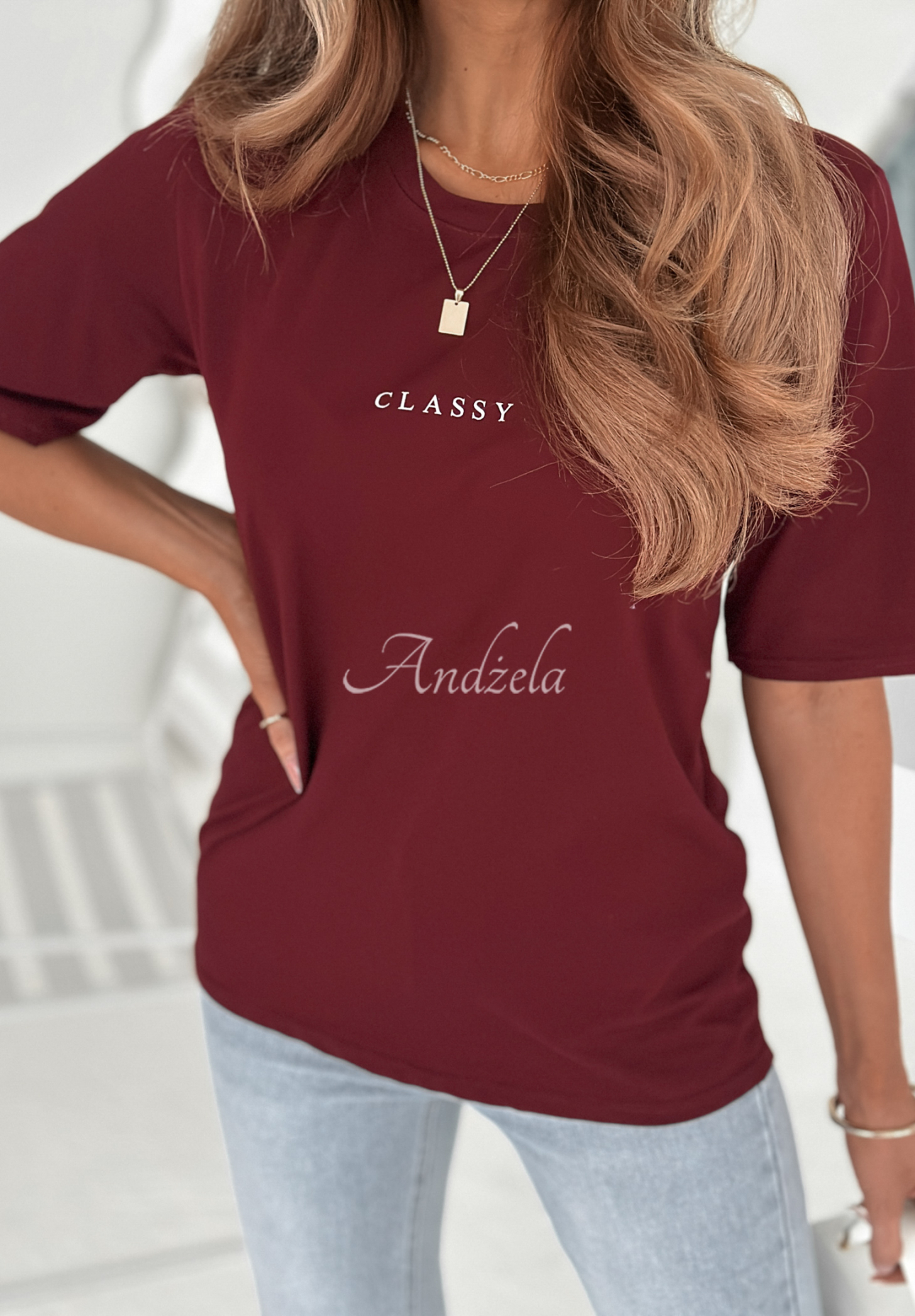 T-Shirt mit Aufschrift Classy Burgunderrot