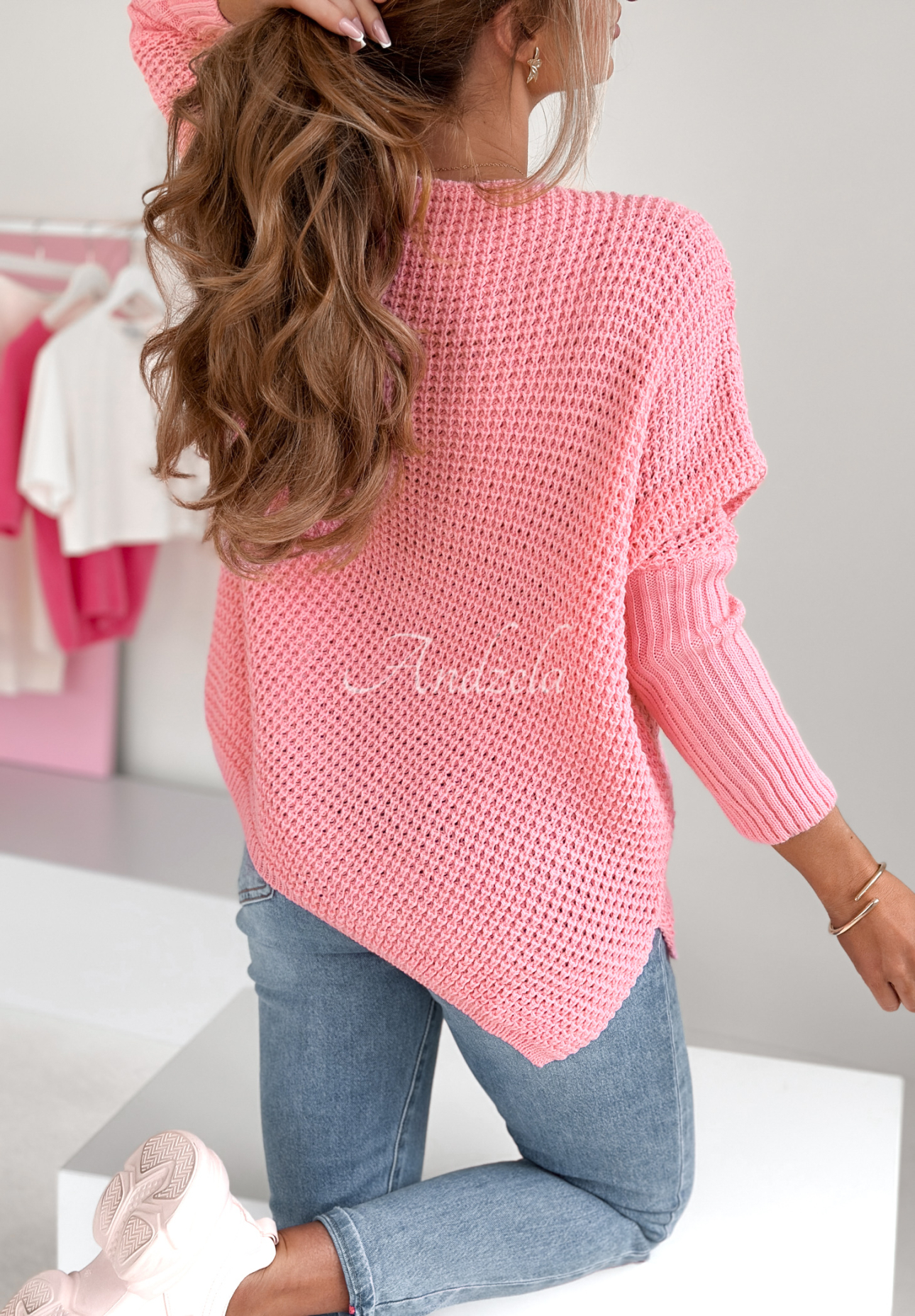 Oversize-Pullover mit Applikation Mice Style Rosa