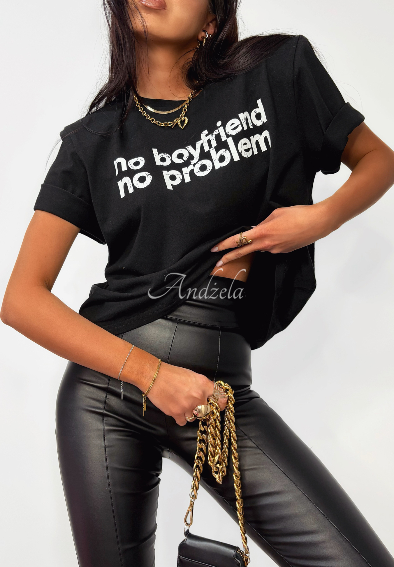 T-Shirt mit Aufdruck La Milla No Boyfriend No Problem Schwarz