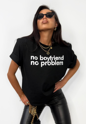 T-Shirt mit Aufdruck La Milla No Boyfriend No Problem Schwarz