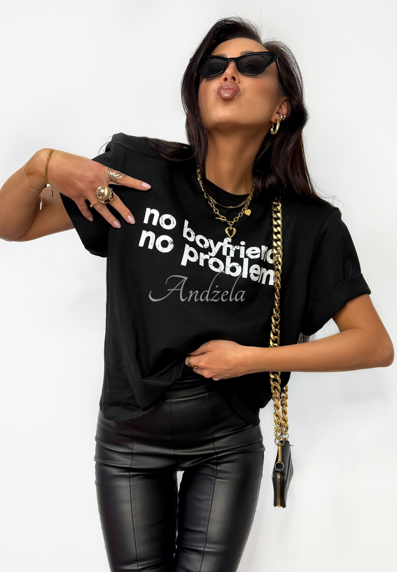 T-Shirt mit Aufdruck La Milla No Boyfriend No Problem Schwarz