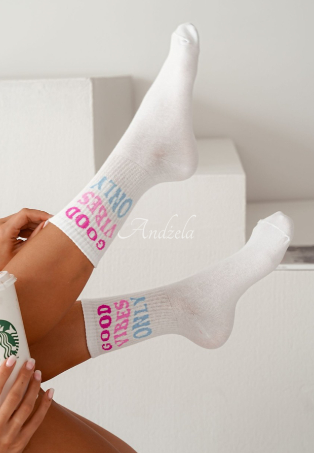 Lange Socken Good Vibes Only Wei&szlig;