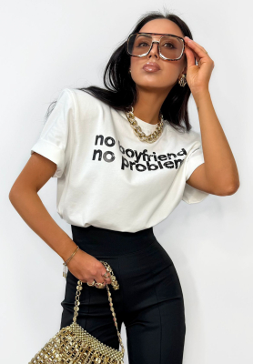 T-Shirt mit Aufdruck La Milla No Boyfriend No Problem Ecru