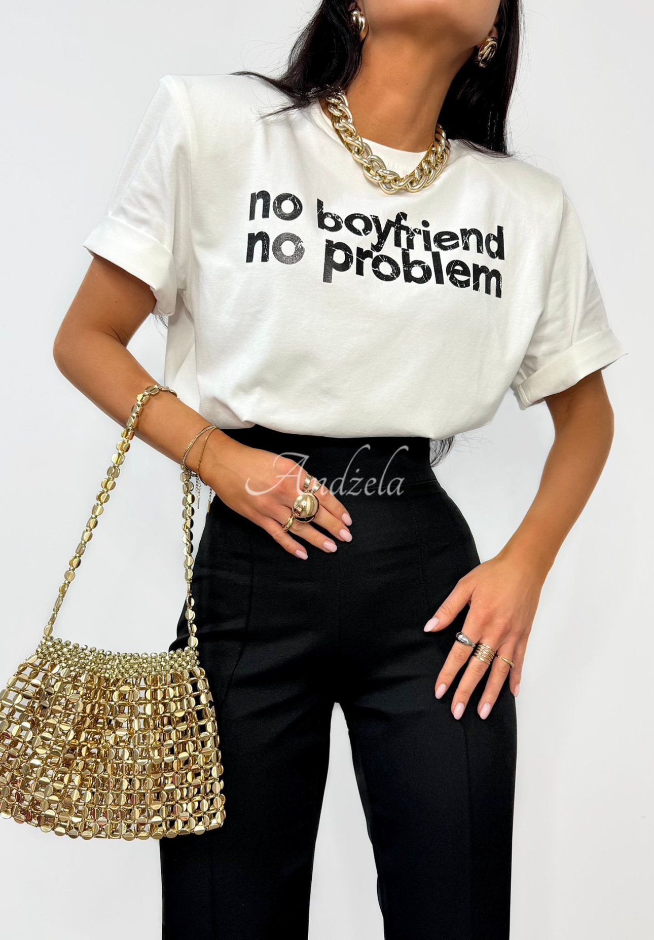 T-Shirt mit Aufdruck La Milla No Boyfriend No Problem Ecru