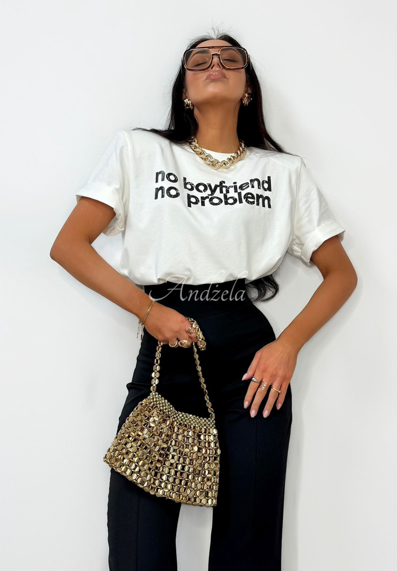 T-Shirt mit Aufdruck La Milla No Boyfriend No Problem Ecru