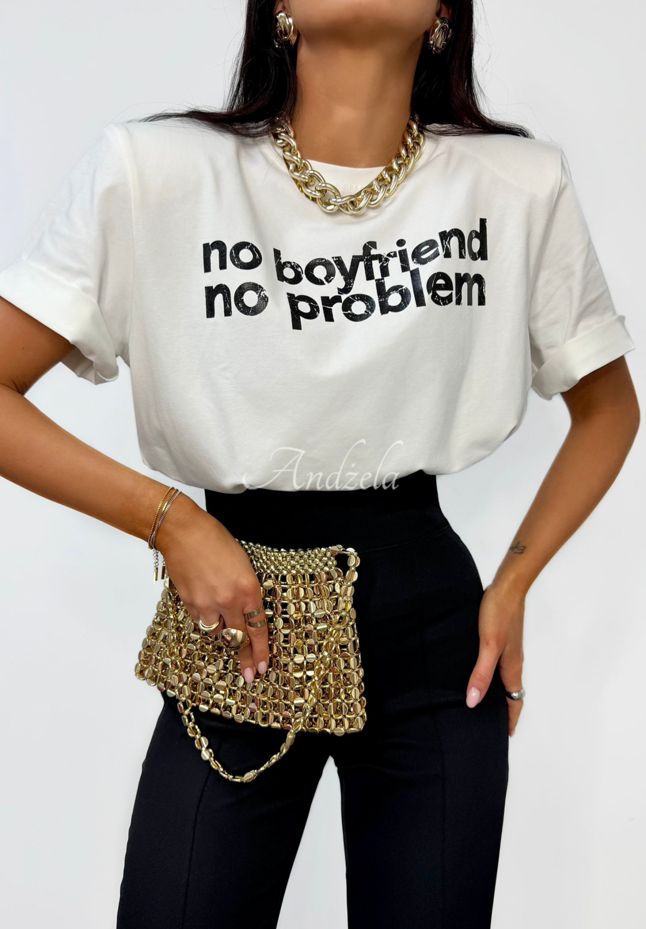 T-Shirt mit Aufdruck La Milla No Boyfriend No Problem Ecru