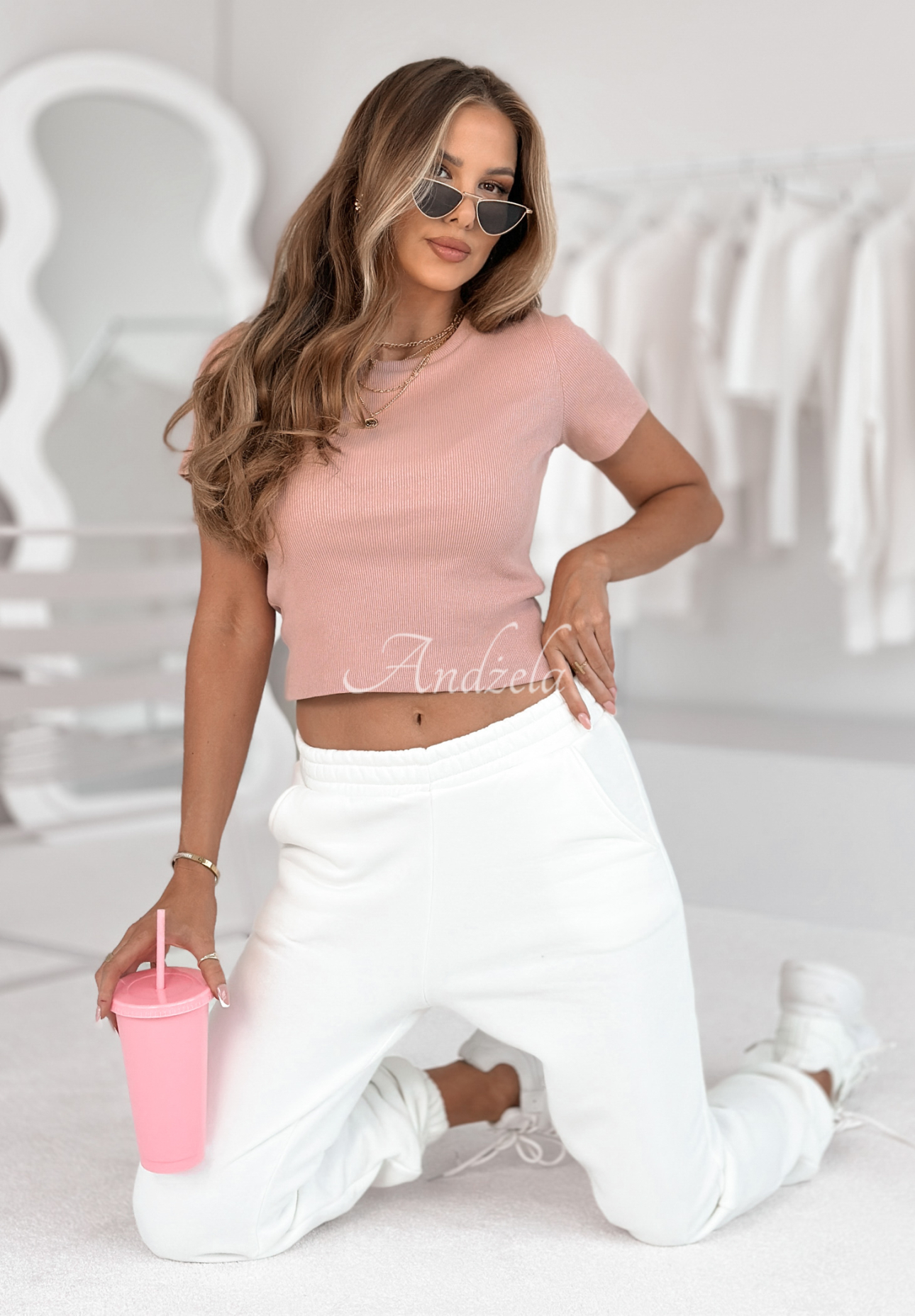 Ribbed T-shirt From Me powder pink
