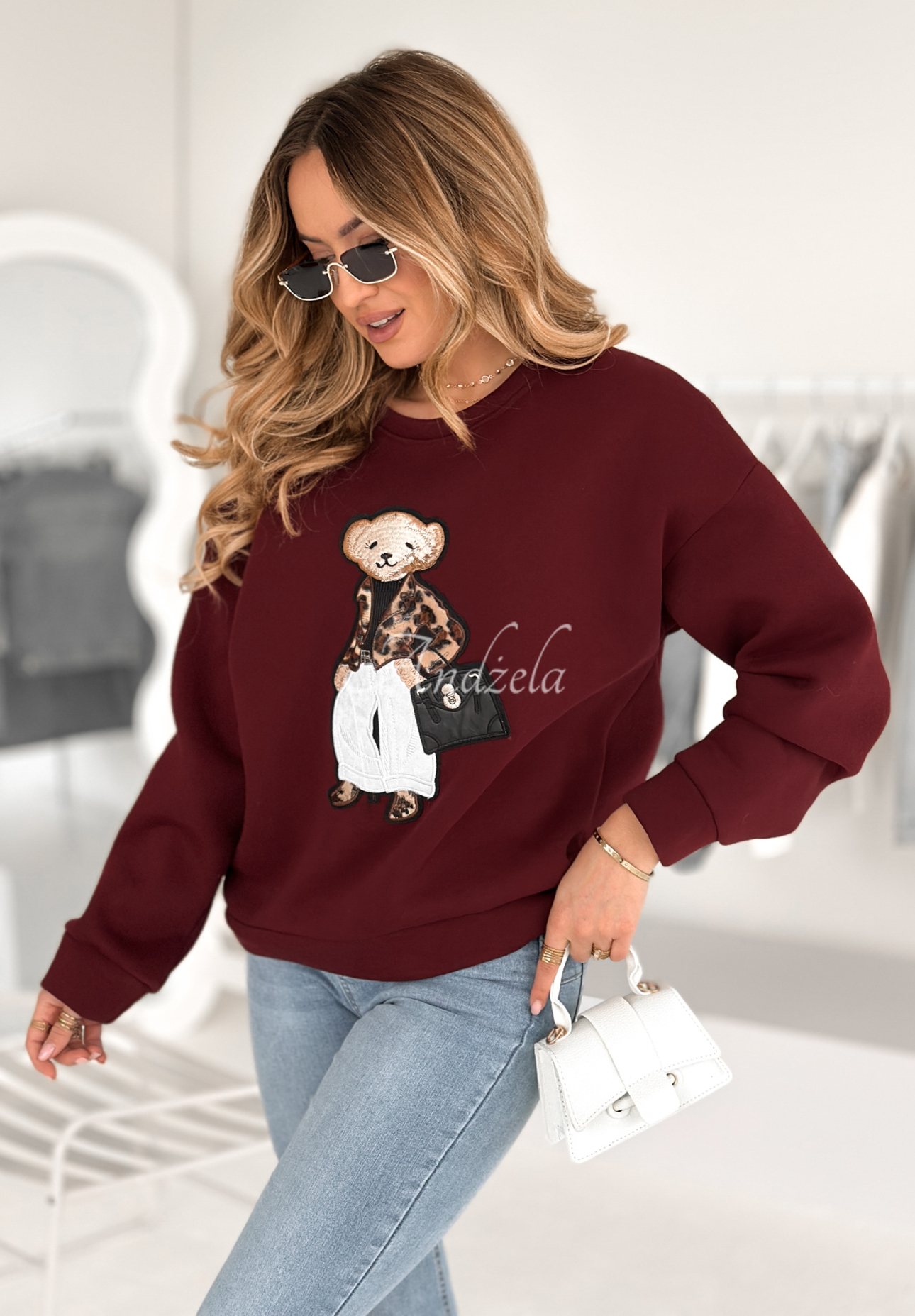 Sweatshirt mit Teddybär Teddy Style Burgunderrot