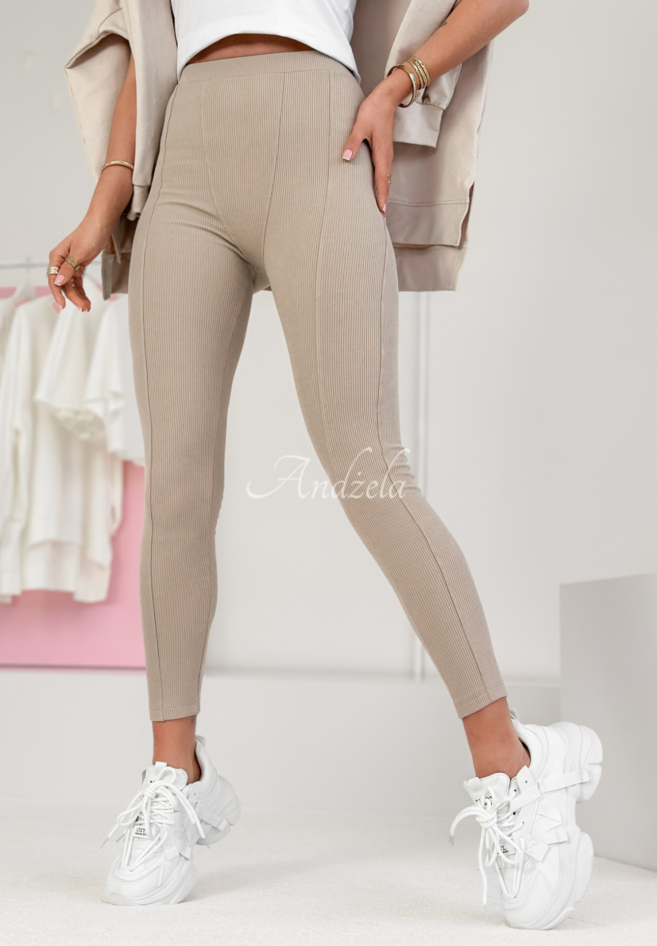 Gerippte Leggings Out Loud Beige