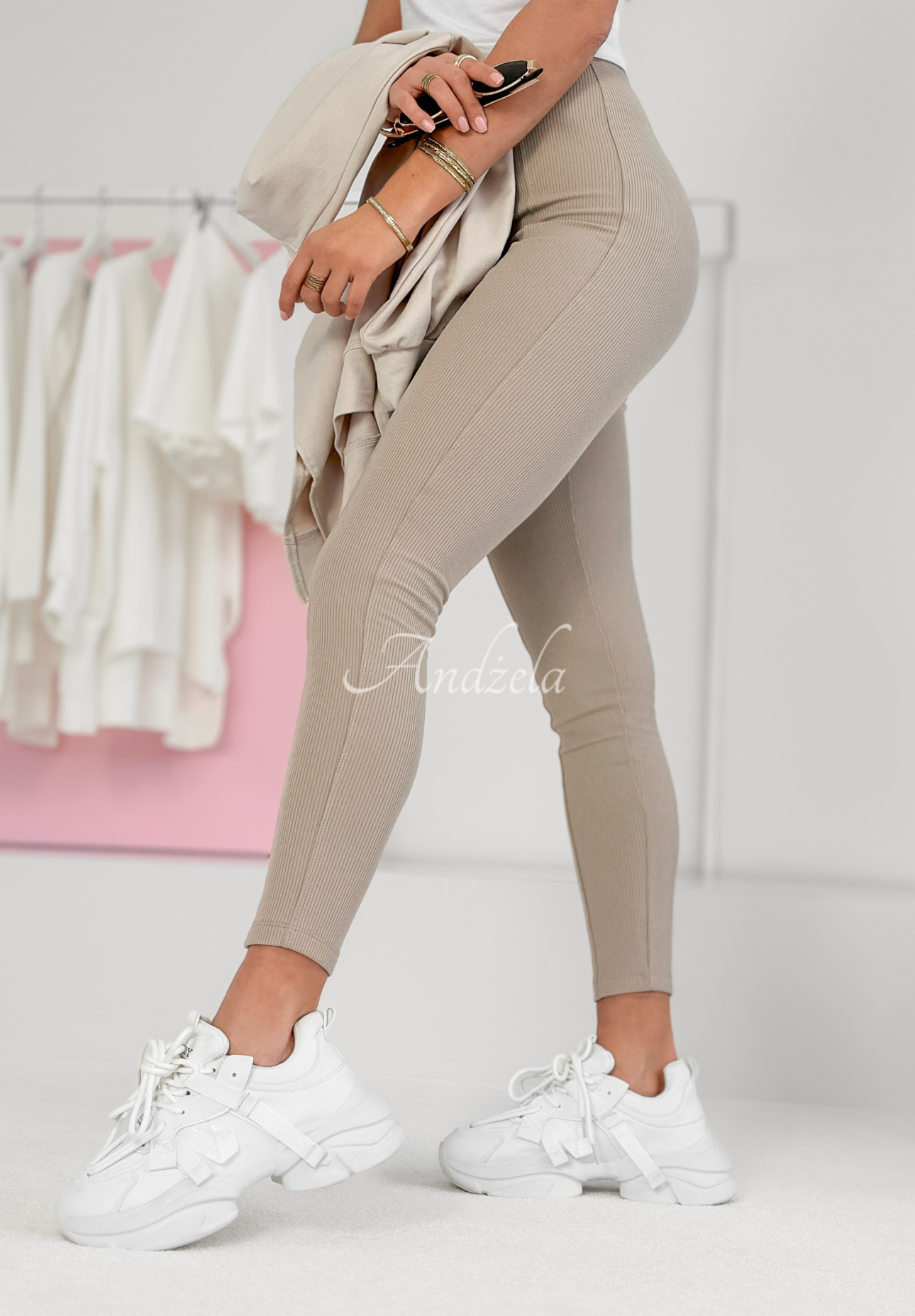 Gerippte Leggings Out Loud Beige