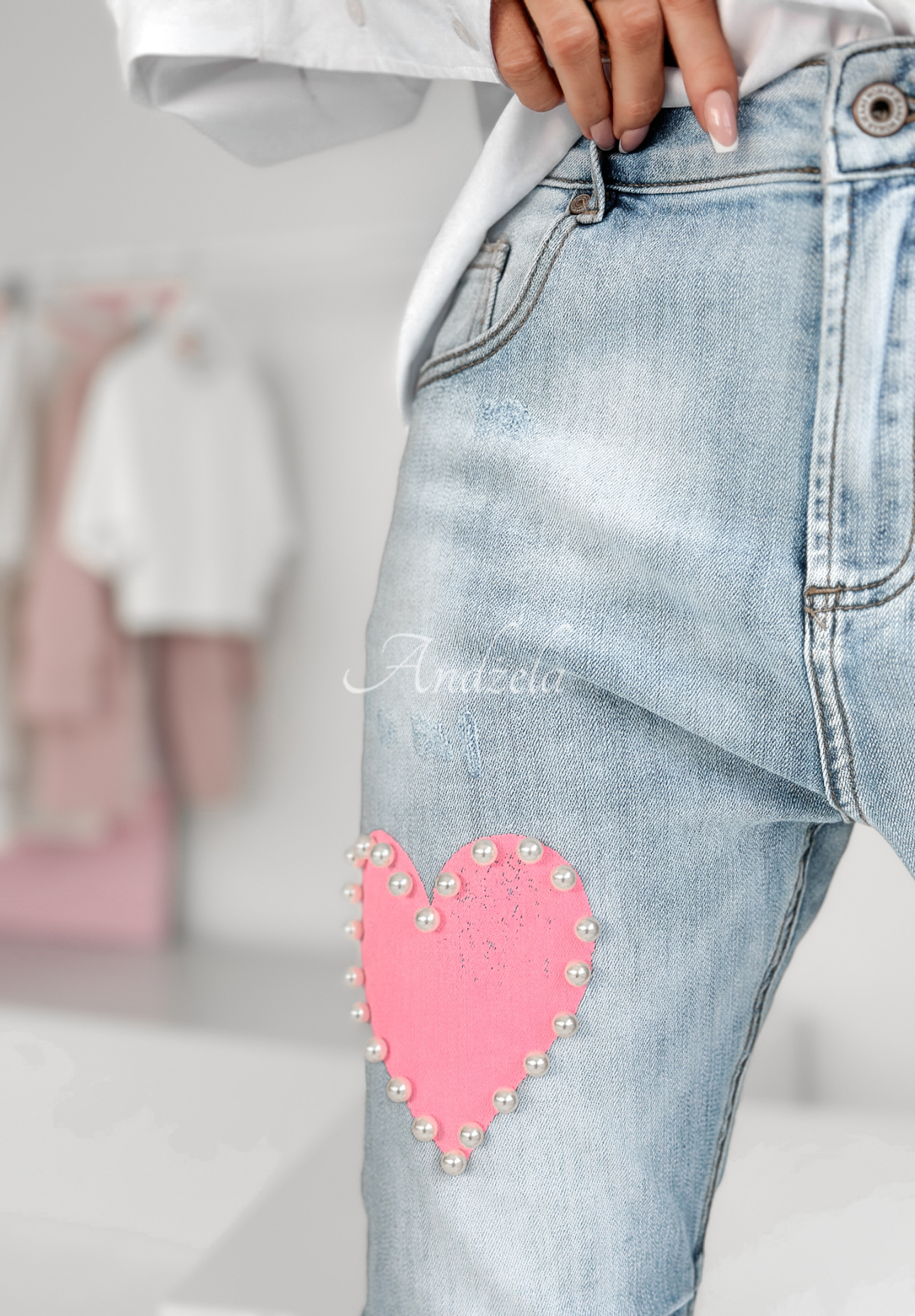 Jeans mit Herzen Two Hearts For You Hellblau