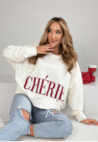 Sweatshirt oversize z nadrukiem Cherie Ecru