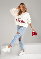 Sweatshirt oversize z nadrukiem Cherie Ecru