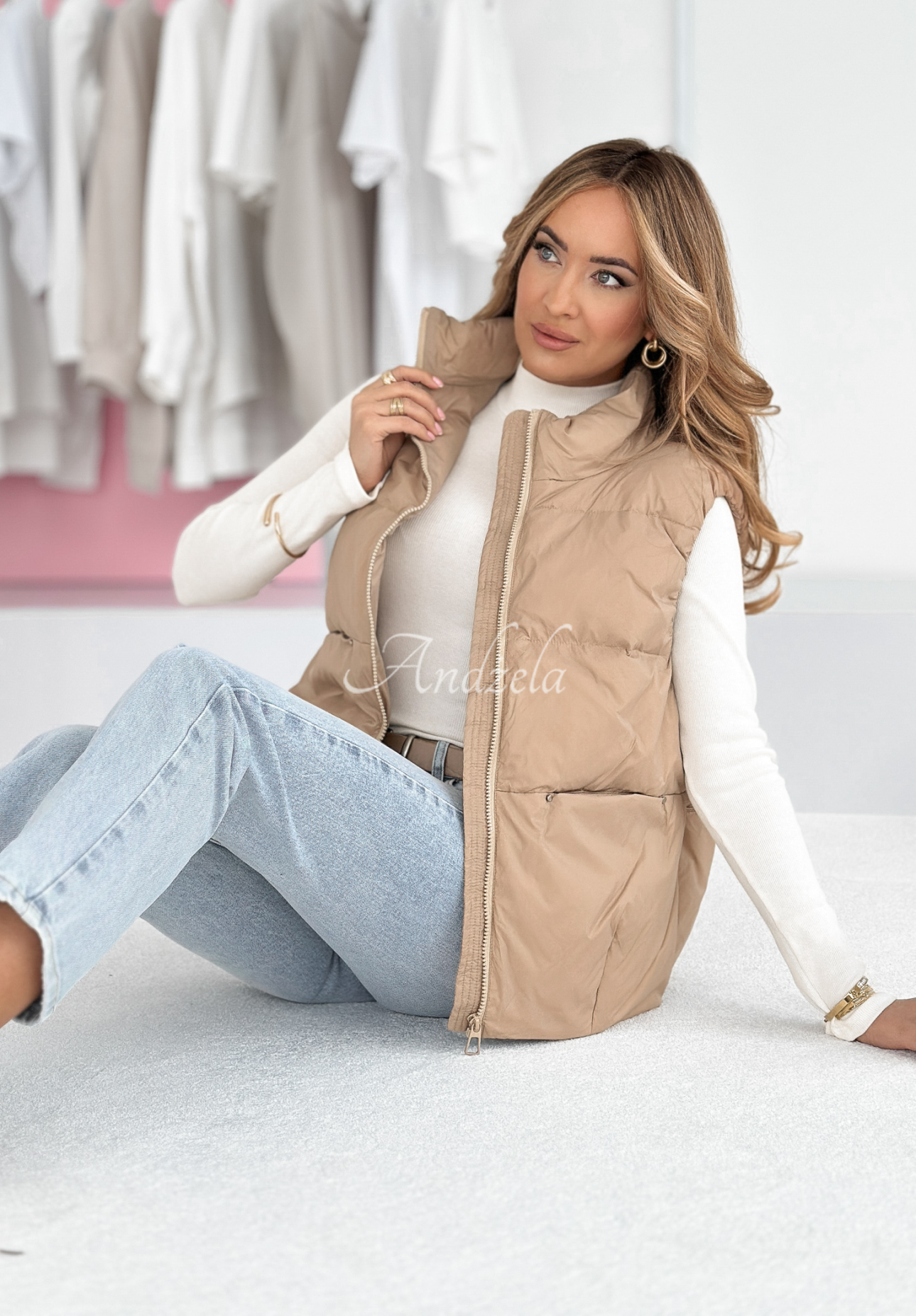 Say Nothing beige down vest