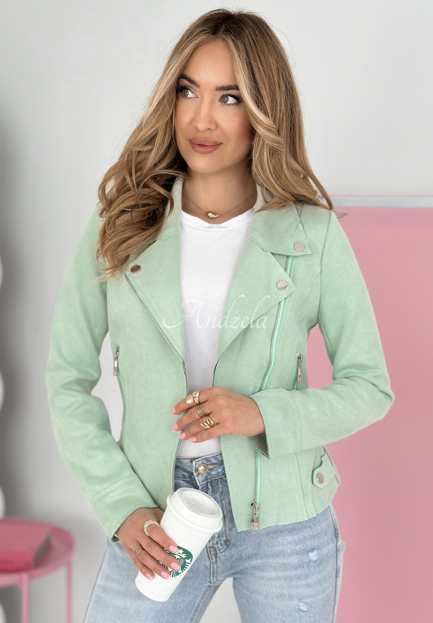 Bikerjacke aus Wildlederimitat Savage Mintgr&uuml;n