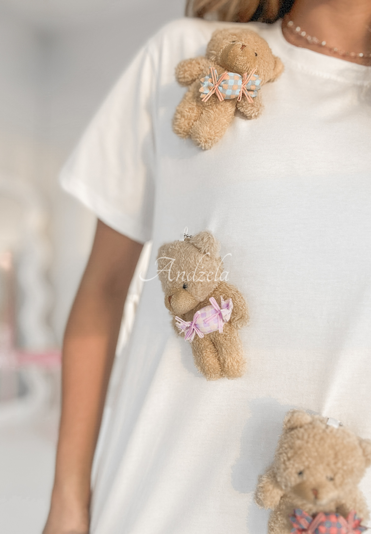 T-Shirt mit Teddybären Teddy Obsession Weiß