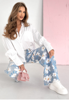 Hose Jeans wide leg w kwiaty Blooming On You Hellblau