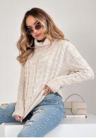 Ozdobnie pleciony Pullover z golfem Frank Beige