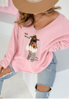 Pullover alpaka z nadrukiem Be Wild And Beautiful Rosa