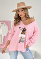 Pullover alpaka z nadrukiem Be Wild And Beautiful Rosa